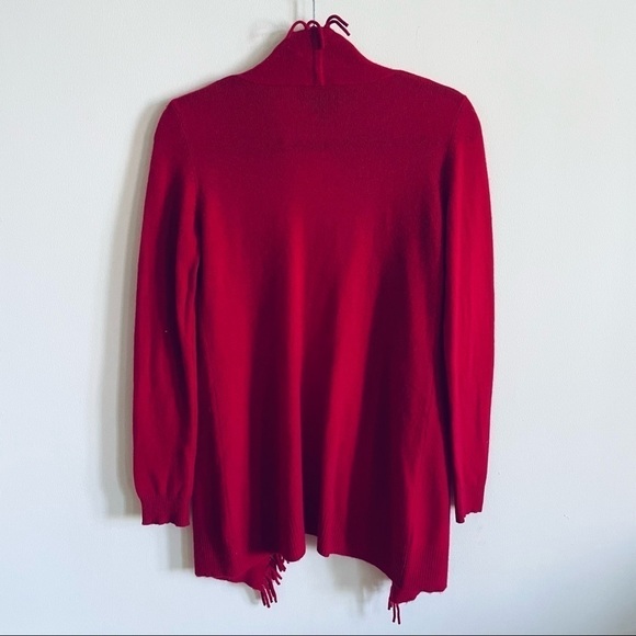 FENN WRIGHT MASON Red 100% 2-Ply Cashmere Open Cardigan with Fringe - Picture 6 of 10